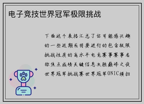 电子竞技世界冠军极限挑战